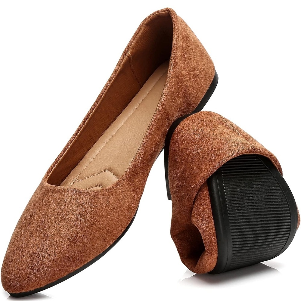 Women's Pointed Toe Faux-Suede Flats in Rust Brown - Picture 8 of 15
